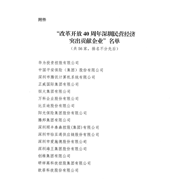 喜讯，恒峰g22供应链荣获“改革开放40周年深圳民营经济突出贡献企业”称号  